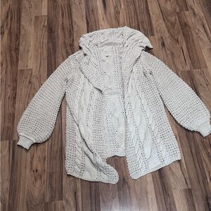 POL Hooded Cable Knit Cardigan - Cream
